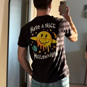 Men's Medium Black cotton streetwear tee planets & sun